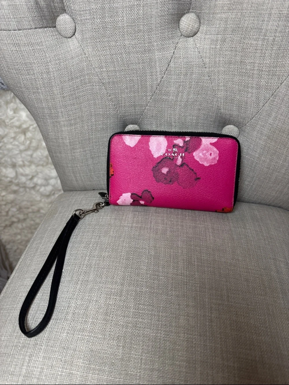 Coach Pink Floral Zip Wristlet Wallet
